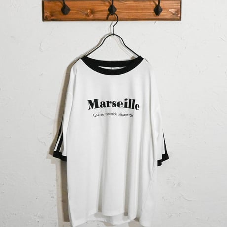 16/TC 天竺袖ライン 刺繍Tシャツ(ハートLOGO、Marseille）