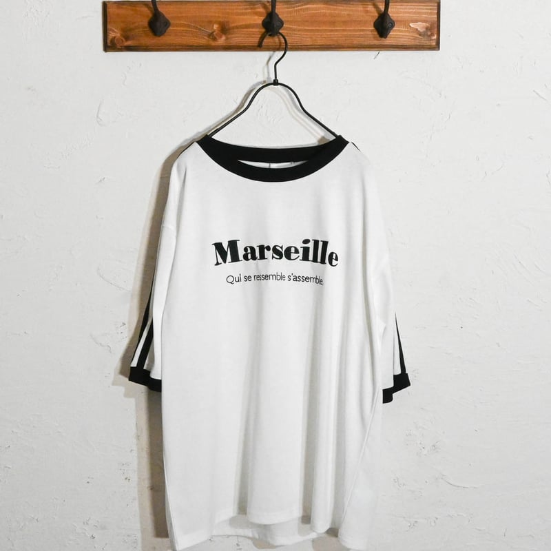 16/TC 天竺袖ライン 刺繍Tシャツ(ハートLOGO、Marseille） | Anytim