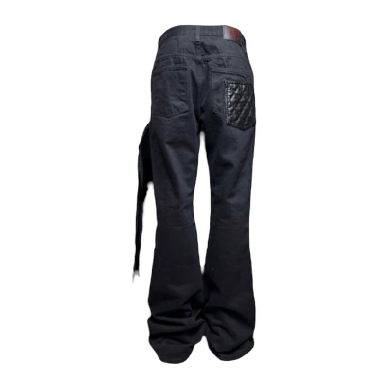 EMOSTANCECLUB】LEATHER PATCHED BIKER FLARE JEAN EMOSTANCECLUB】LEATHER PATCHED BIKER FLARE JEAN