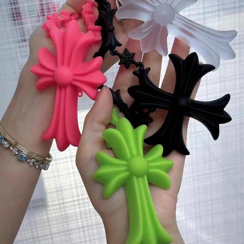 FAKE HEART】ALL IN ONE CROSS PUZZLE CHAIN PINK