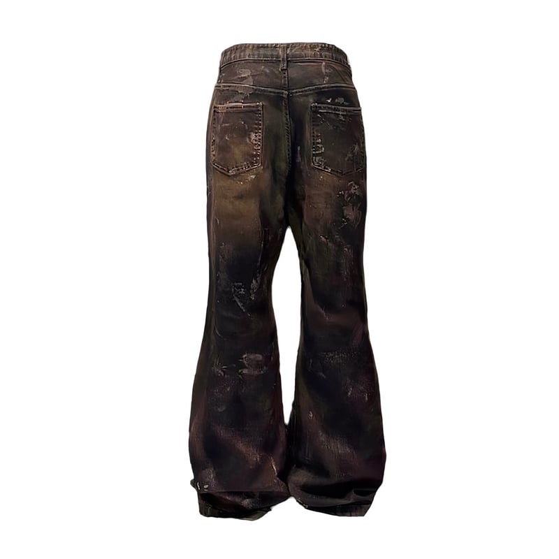EMOSTANCECLUB】MUD PAINTED FLARE JEANS | AURUM 