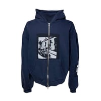 【EMOSTANCECLUB】WASHED VIENNA HORSE PATCH ZIP UP HOODIE NAVY