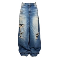 【EMOSTANCECLUB】DESTROYED BAGGY WIDE LEG JEANS BLUE