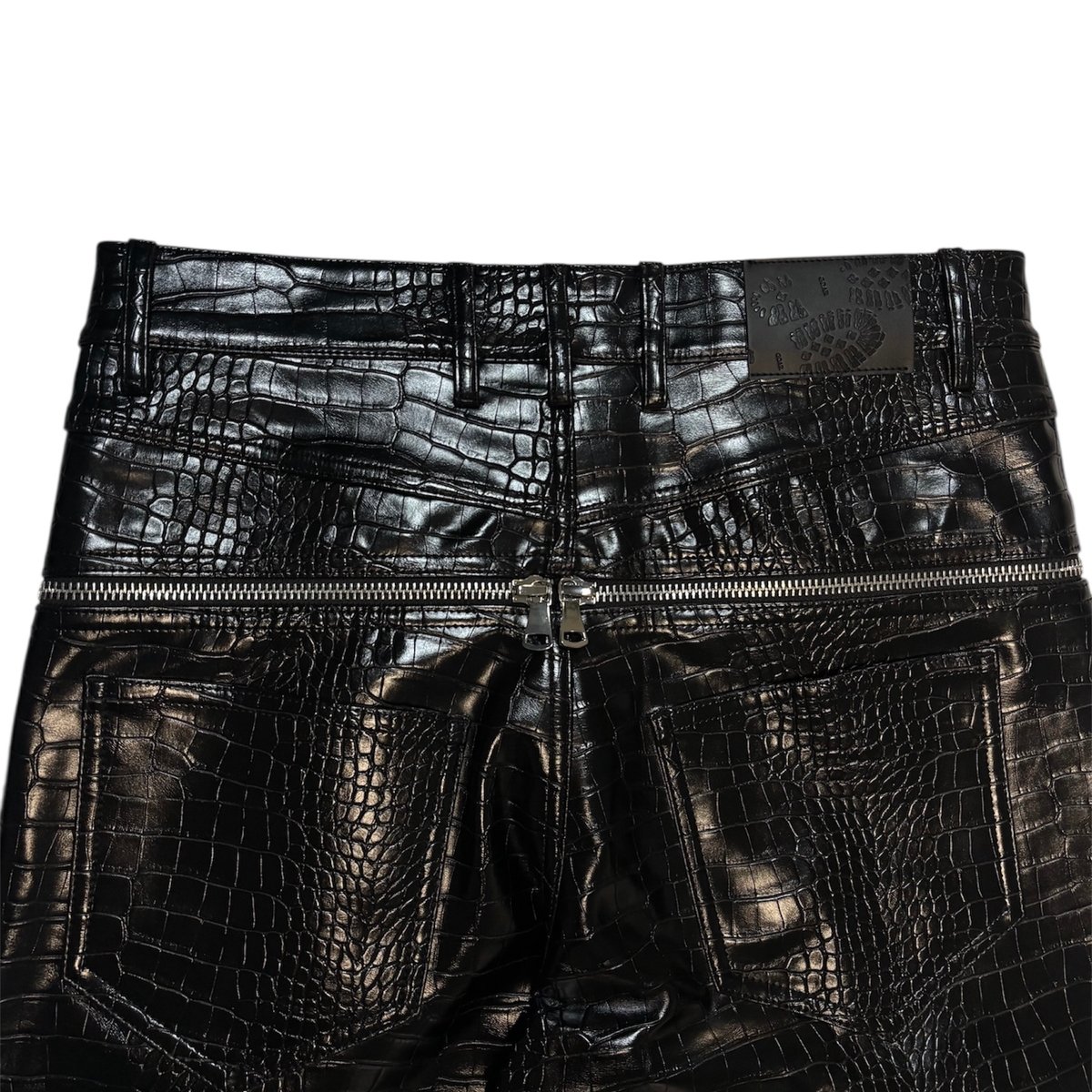 GOAR】ZIPPER WAIST DENIM BLACK LEATHER | AURUM