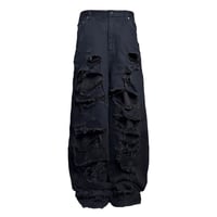 【EMOSTANCECLUB】DESTROYED BAGGY WIDE LEG JEANS BLACK