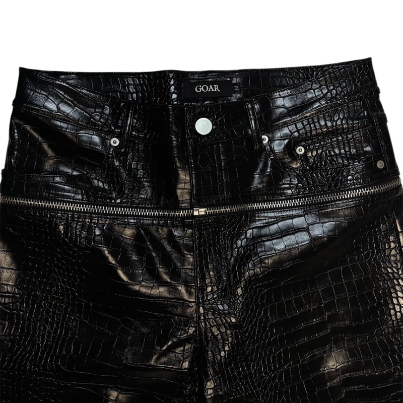 GOAR】ZIPPER WAIST DENIM BLACK LEATHER | AURUM