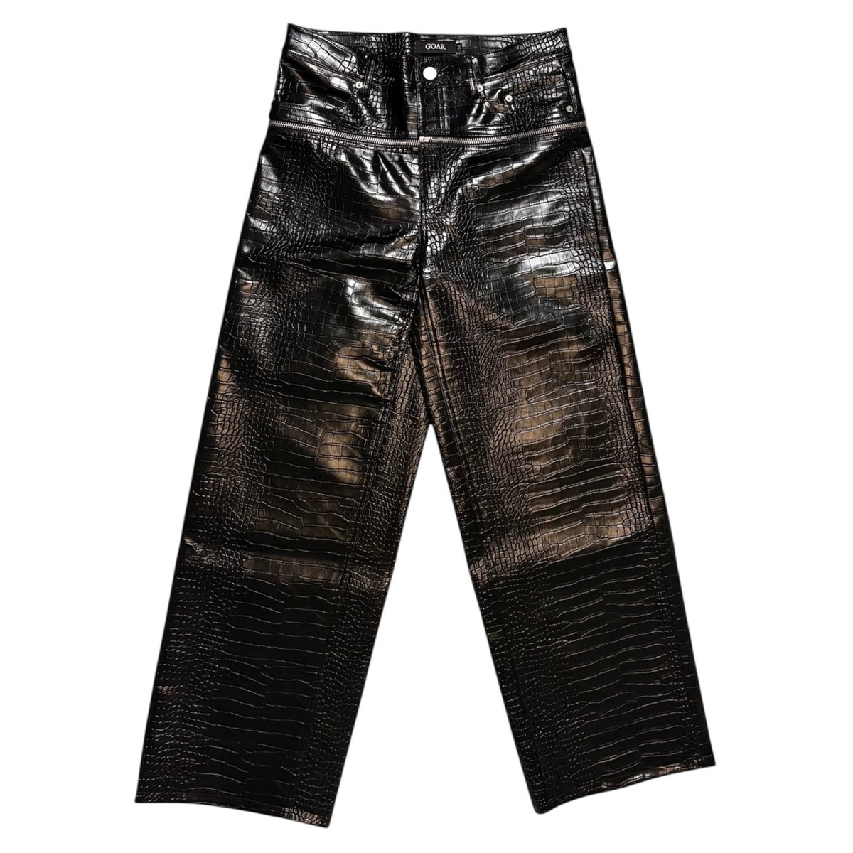GOAR】ZIPPER WAIST DENIM BLACK LEATHER | AURUM