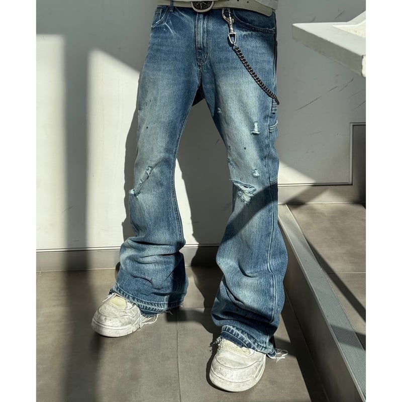 EMOSTANCECLUB FLARE JEANS サイズ1 EMOSTANCECLUB】PAINTED FLARE FIT CARPENTER JEAN