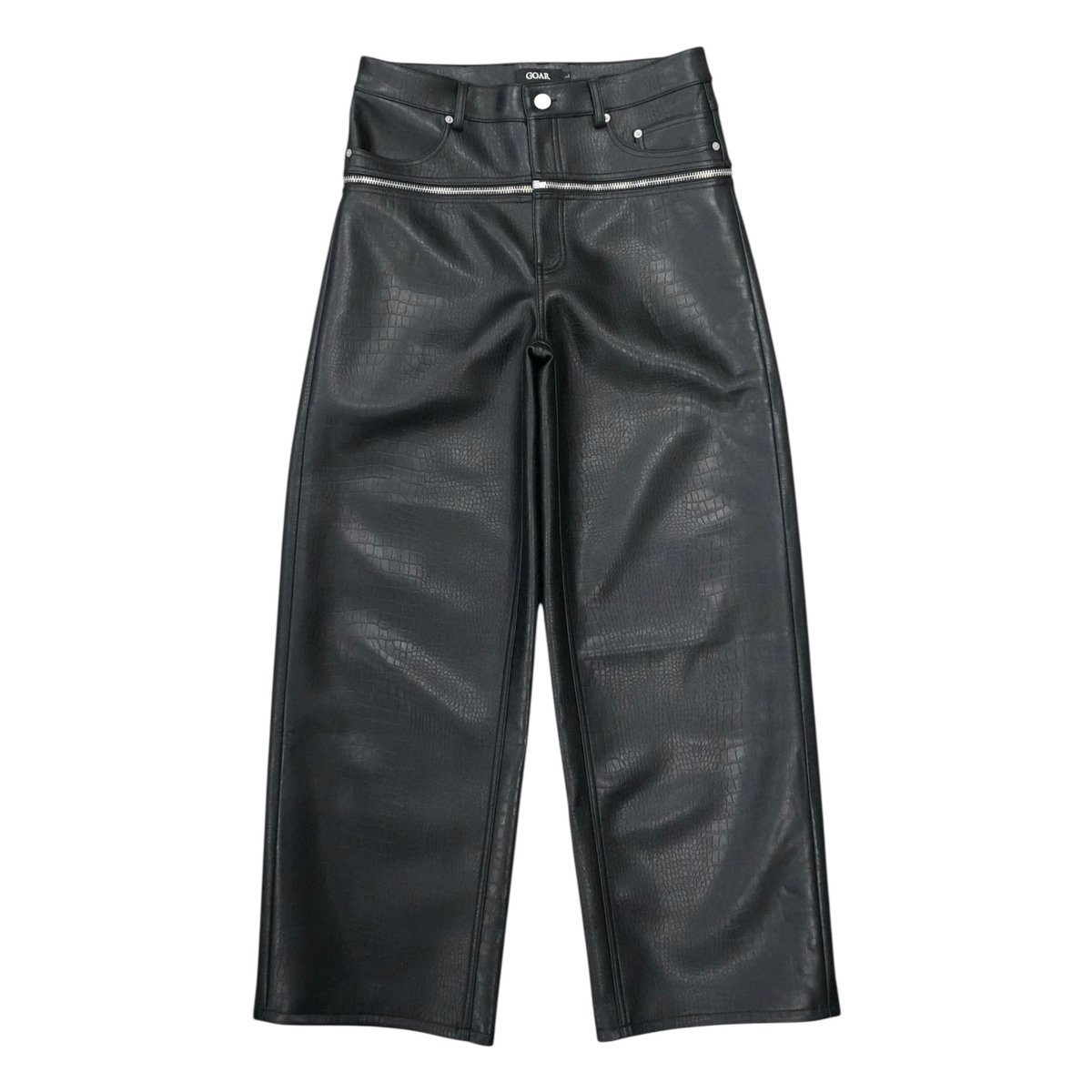 パンツ goar black zipper waisted pants L GOAR】ZIPPER WAIST PANTS CROC MATTE | AURUM