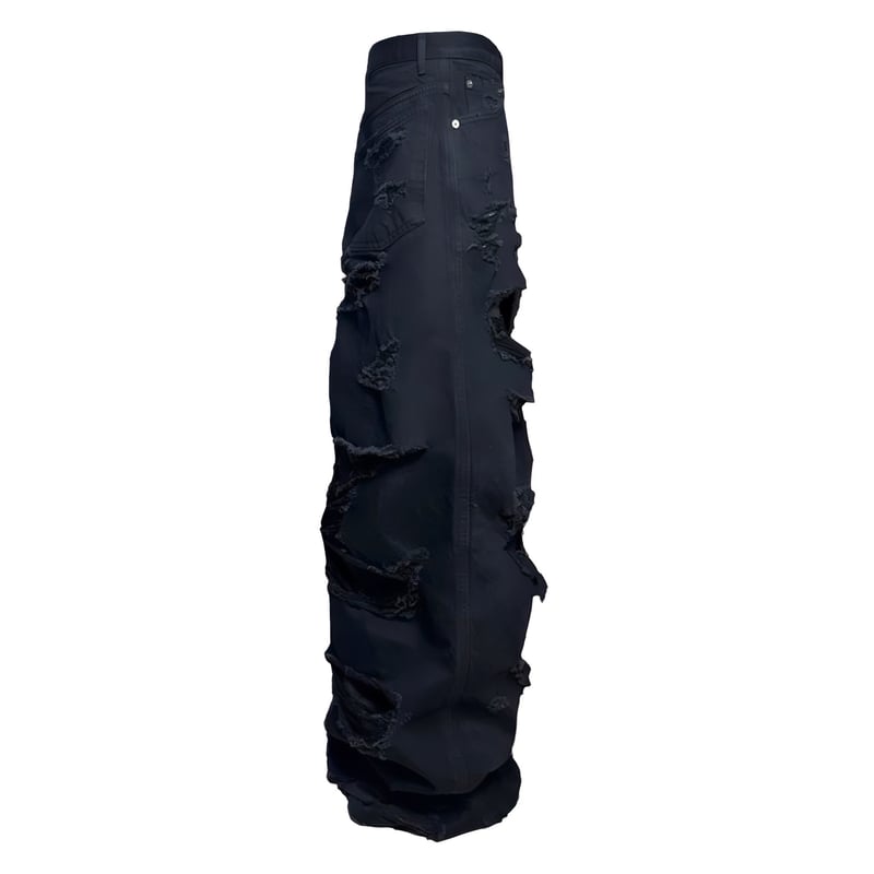 パンツ emostanceclub destroyed baggy wide jeans EMOSTANCECLUB】DESTROYED BAGGY WIDE LEG JEANS L