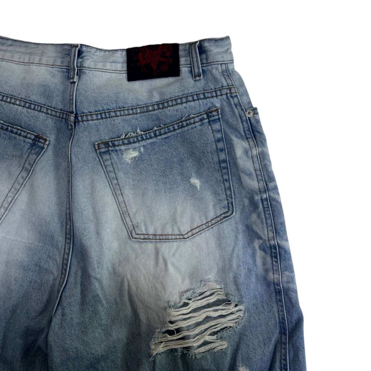 EMOSTANCECLUB】DESTROYED BAGGY WIDE LEG JEANS L