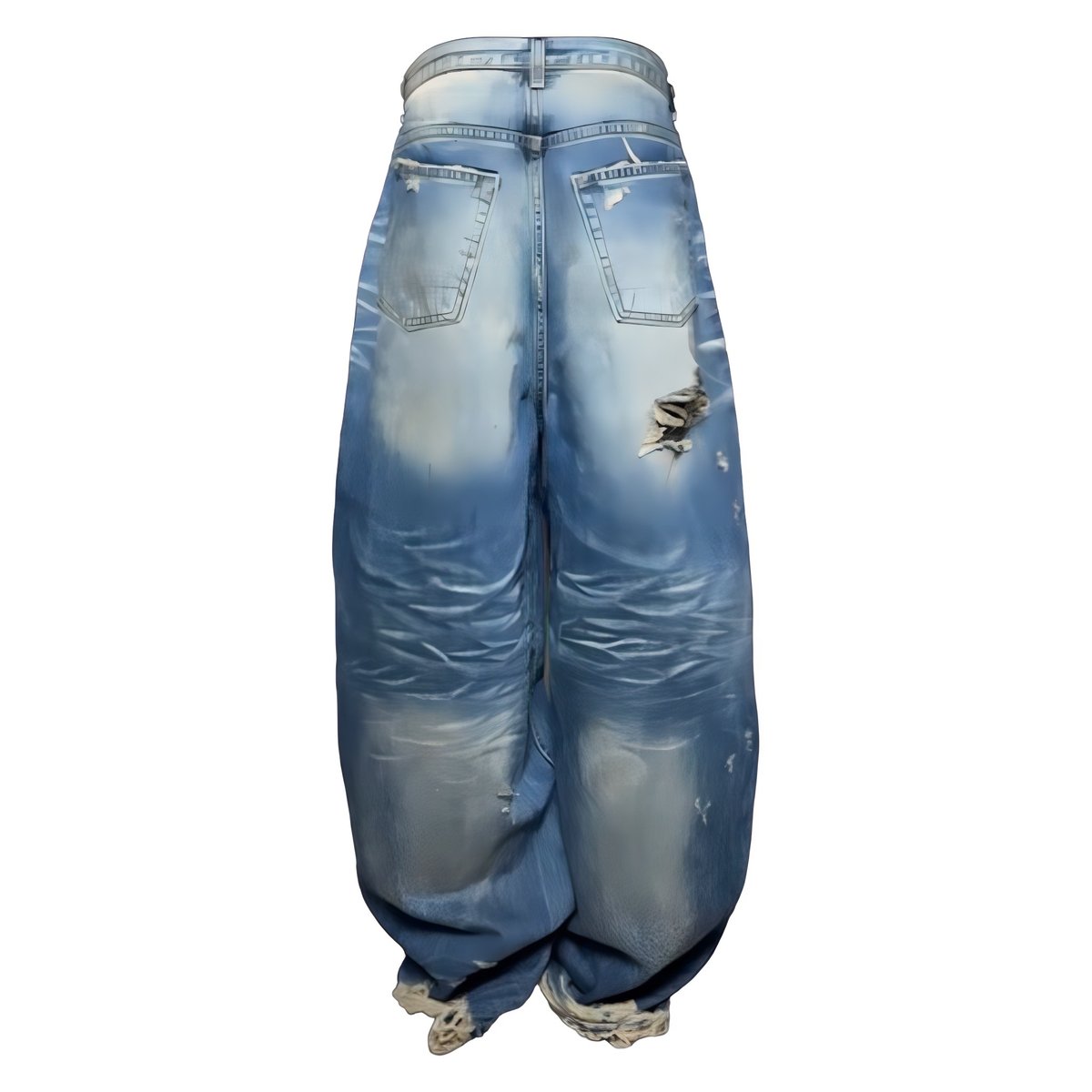 EMOSTANCECLUB】DESTROYED BAGGY WIDE LEG JEANS B