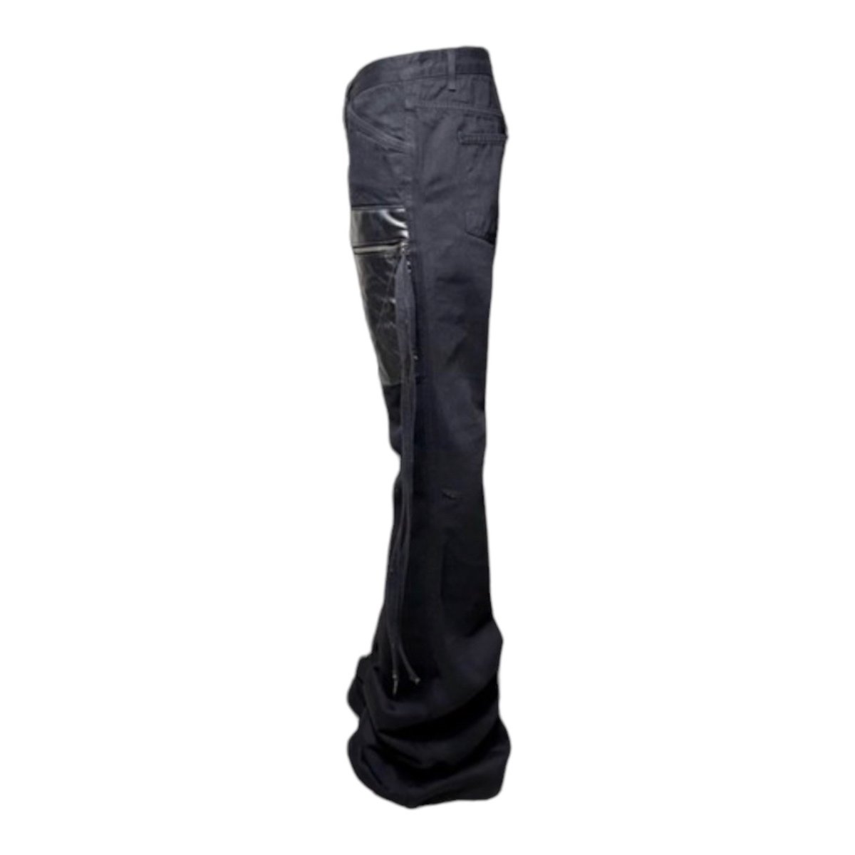 EMOSTANCECLUB】LEATHER PATCHED BIKER FLARE JEAN EMOSTANCECLUB】LEATHER PATCHED BIKER FLARE JEAN
