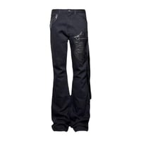 【EMOSTANCECLUB】LEATHER PATCHED BIKER FLARE JEANS