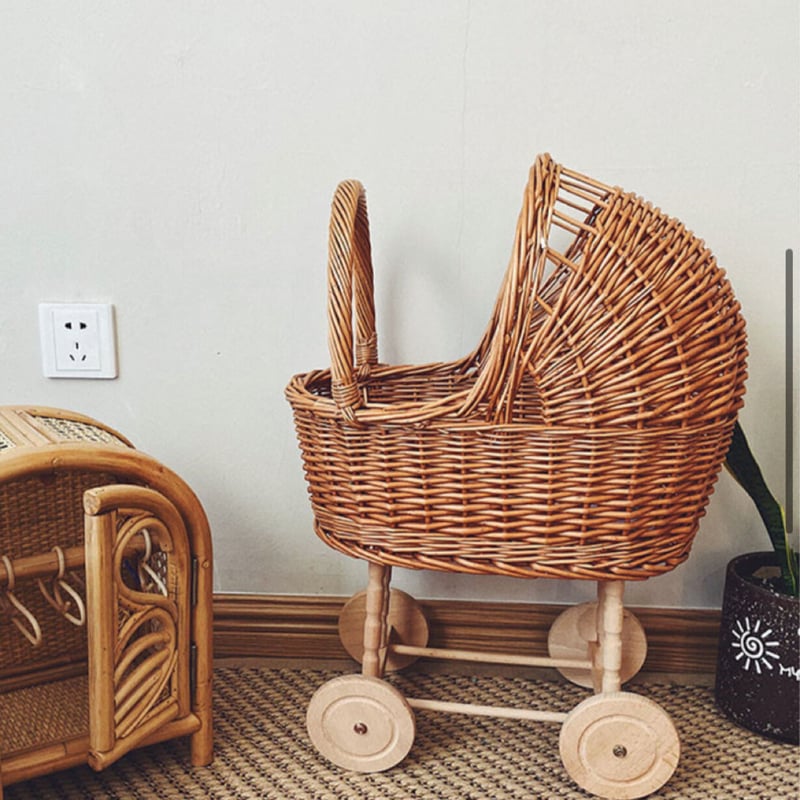 レトロ ラタン ドールベビーカー ベビーカー ごっこ遊び おままごと