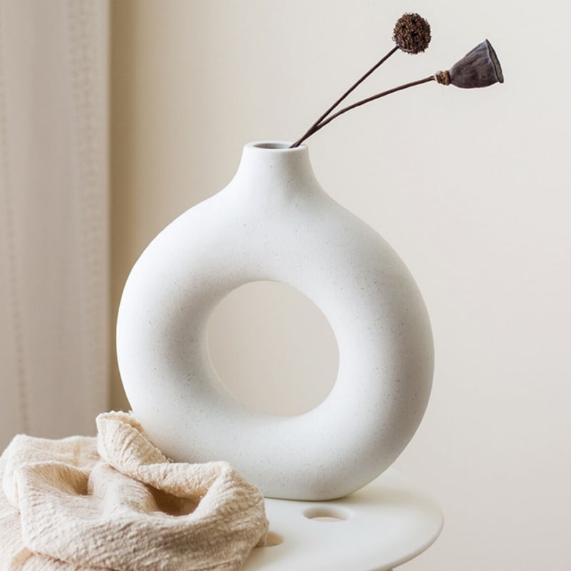 フラワーベース セラミック製 花瓶 韓国インテリア ドーナツ型