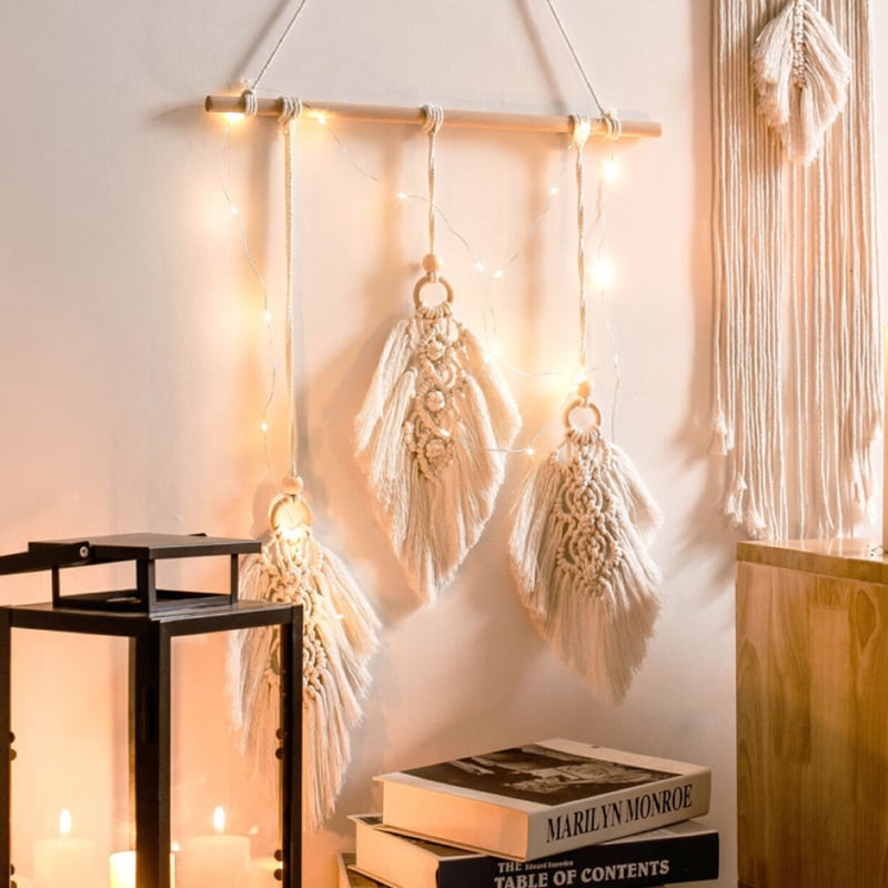 マクラメフェザー タペストリー 北欧インテリア マクラメ編み