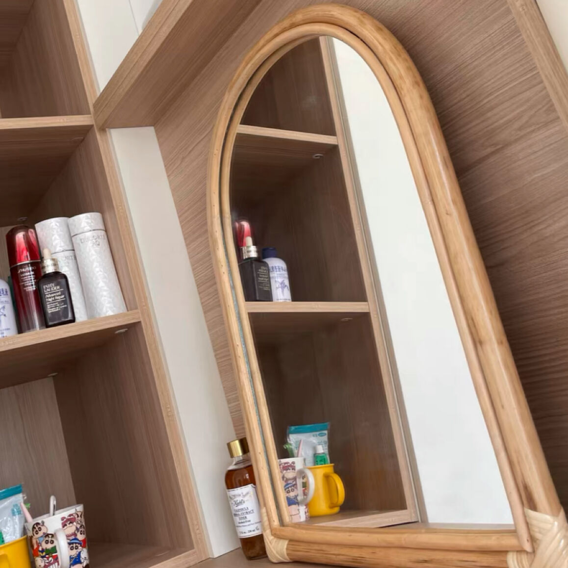 ラタン ミラー 鏡 ドレッサー 韓国 インテリア 家具 雑貨 木製