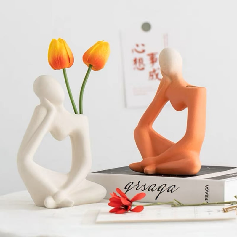 考える人風 フラワーベース 花瓶 オブジェ 考える人 北欧 モダン 現代