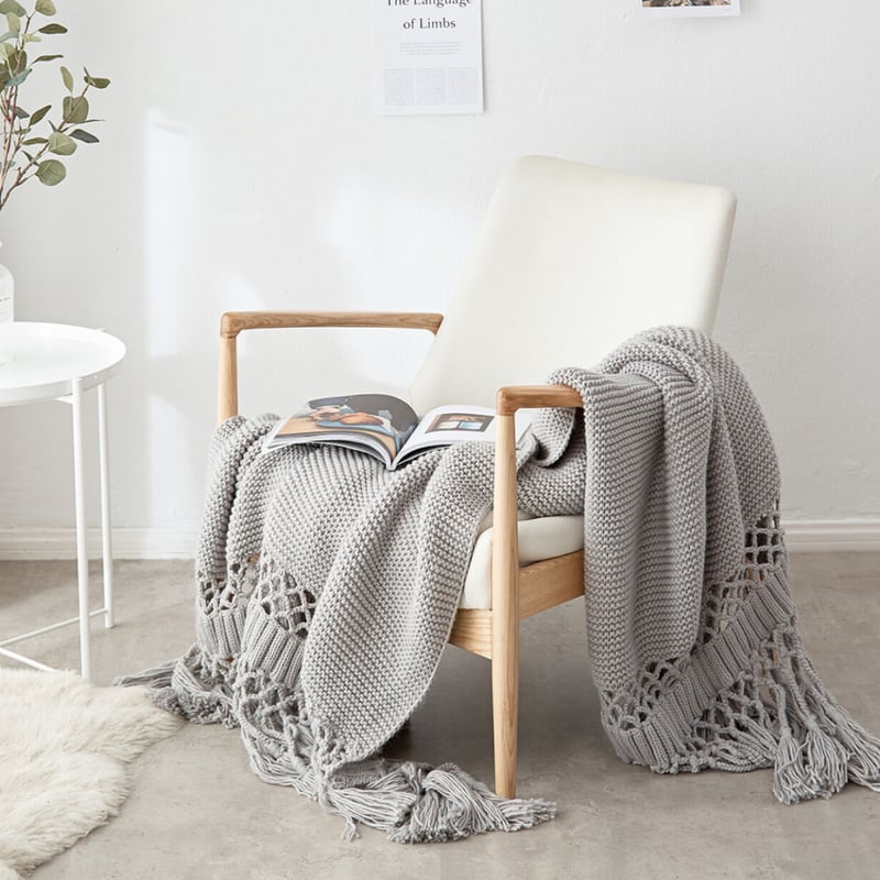 タッセル フリンジ付き ニットブランケット 膝掛け 大判 | Petit