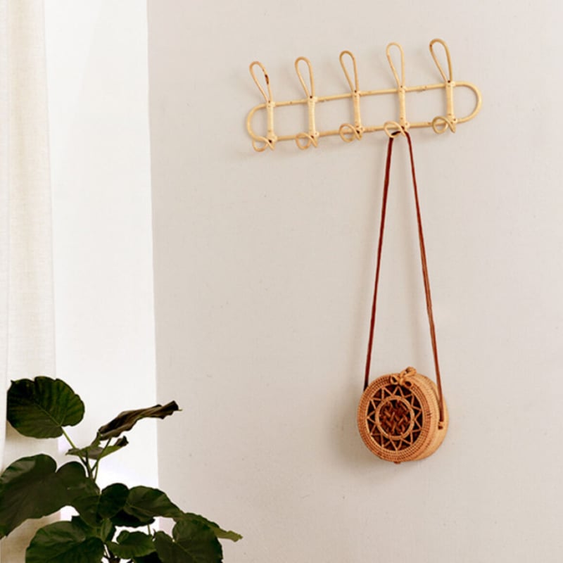 ラタン 籐家具 ハンガーラック チェック柄カバー付き ラタン 籐家具