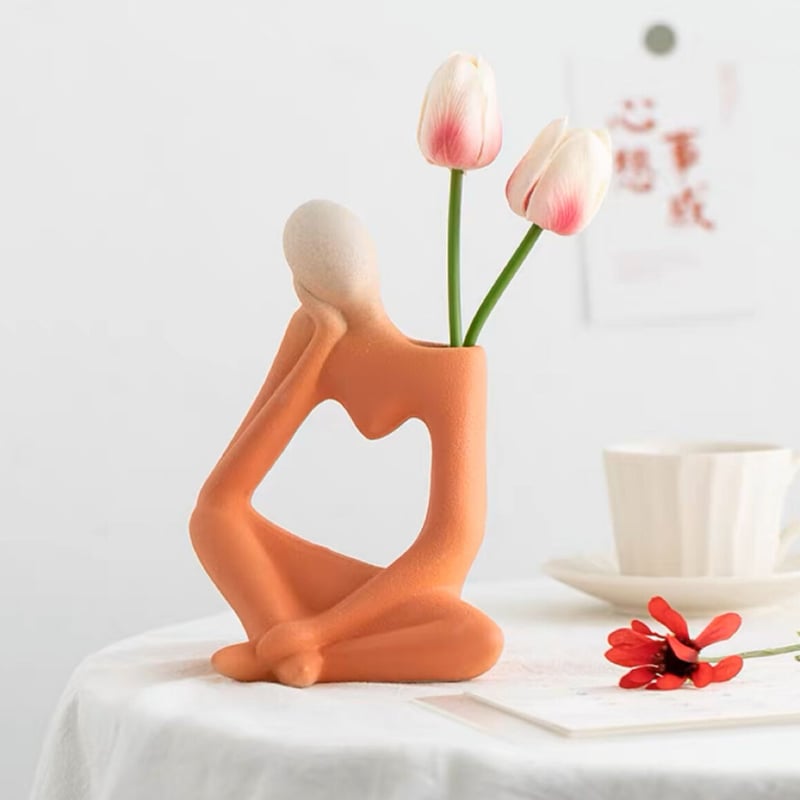 考える人風 フラワーベース 花瓶 オブジェ 考える人 北欧 モダン 現代