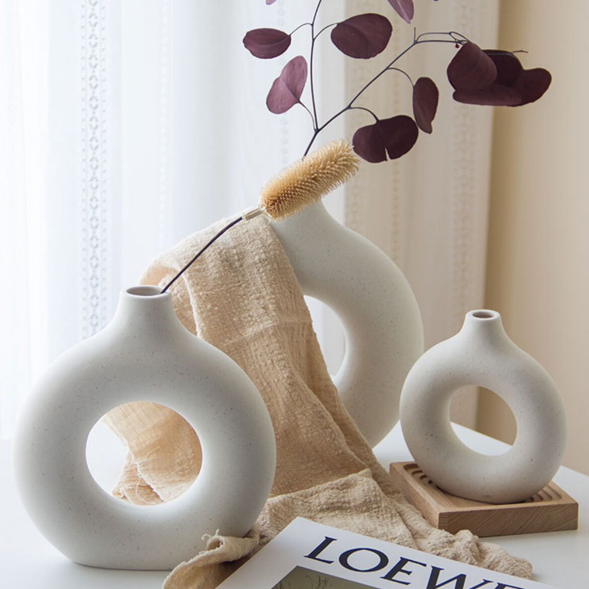 フラワーベース セラミック製 花瓶 韓国インテリア ドーナツ型