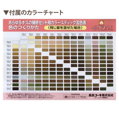 フローリング 傷 補修 あらゆるキズの補修セット 10色 RAS-1 木部専用 床 家具 木部 コテ プロ仕様　リペアの達人