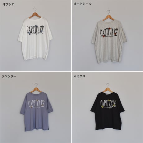 ロゴプリント花刺繍BIGT