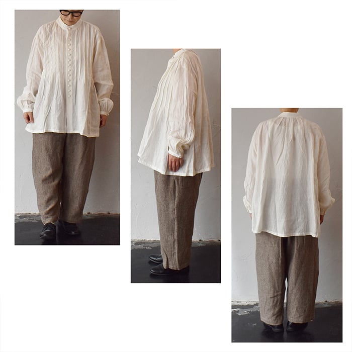 ICHI Antiquites フレンチリネンピンタックブラウス