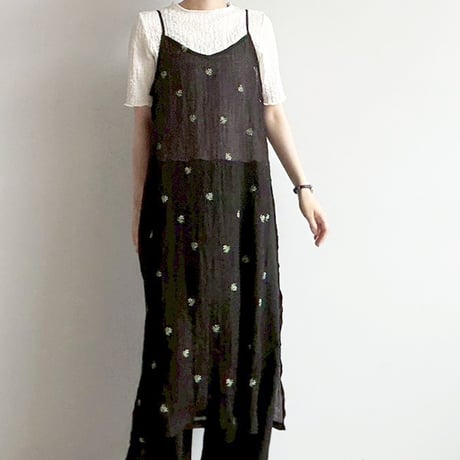 シアー小花刺繍キャミワンピース
