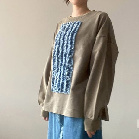 デニムフリル加工クルー