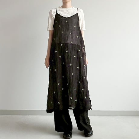 シアー小花刺繍キャミワンピース