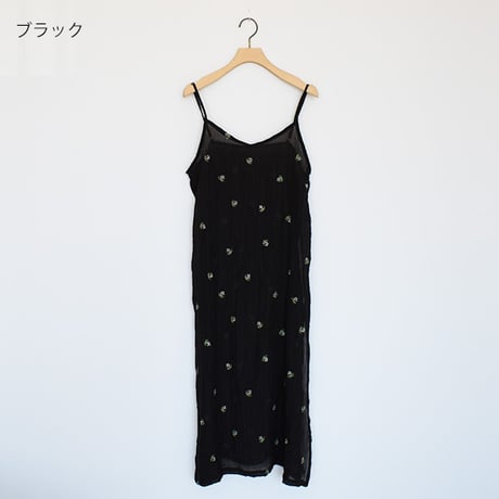 シアー小花刺繍キャミワンピース