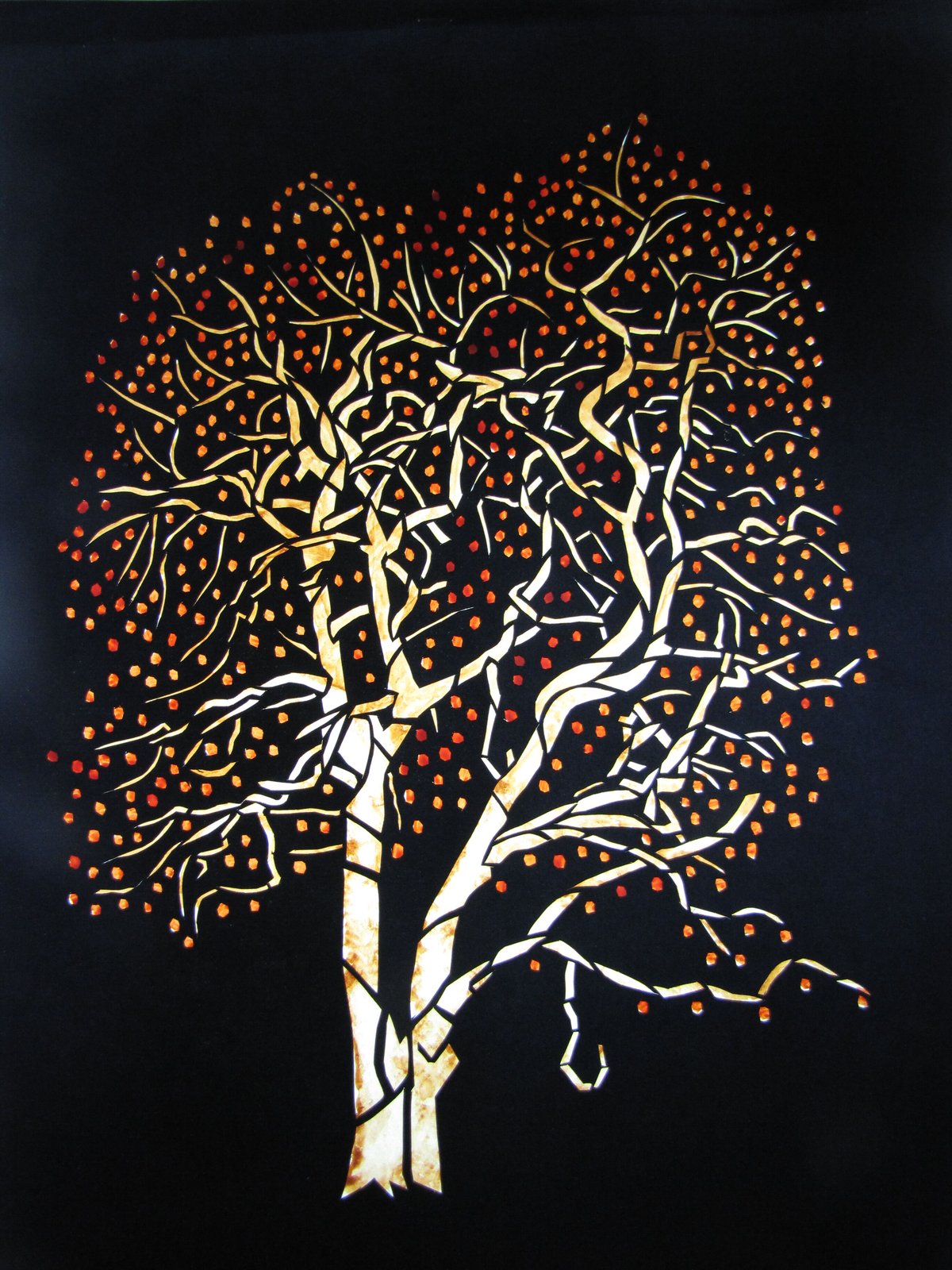 柿（紅）の切り絵 | 切り絵工房カプリコルヌー虫と八戸えんぶりー