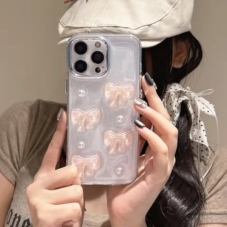 L62433 シアーリボンパールクリアiPhoneケース