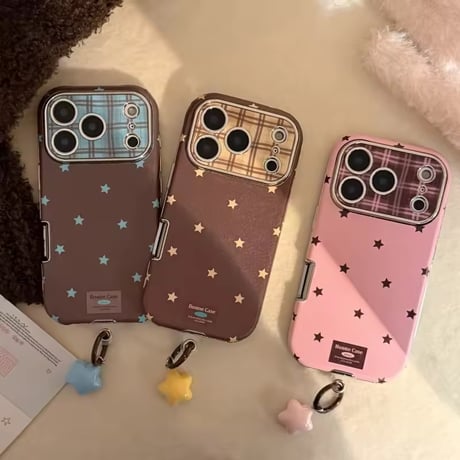 S75295 チェック×スター チャーム付きiPhoneケース