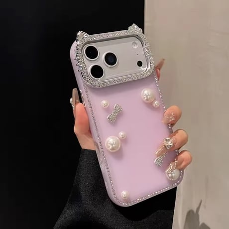 S75247 パールリボン ビジューフレーム iPhoneケース