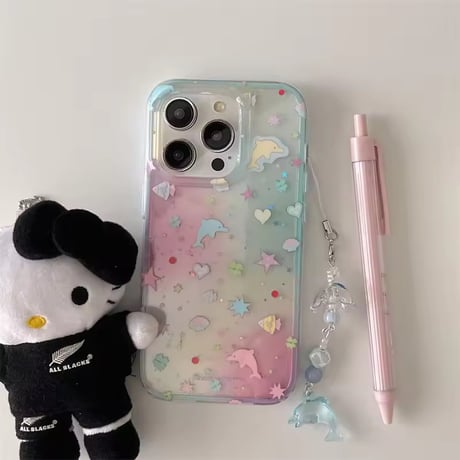 S74812 ストラップ付きパステルドルフィンiPhoneケース