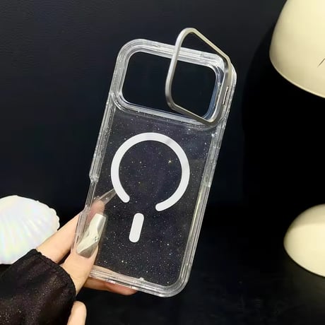 K23039 ラメ入りクリアスタンドiPhoneケース