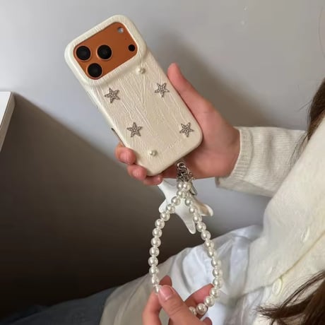 K23026 スター装飾 パールチャーム付きiPhoneケース