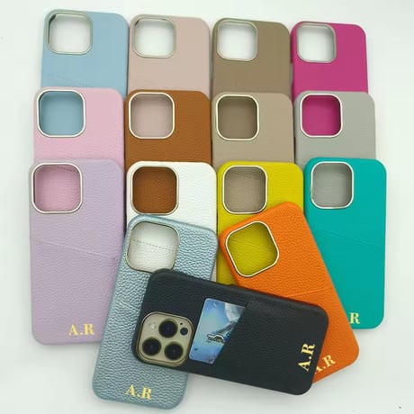 K23055 イニシャル刻印対応 カードポケット付きiPhoneケース