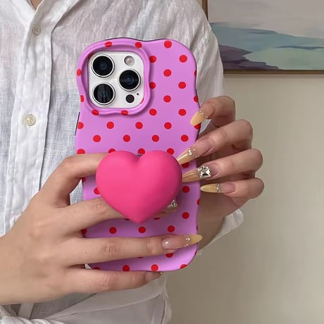 K23000 ぷっくりハートソケット付きドット柄 iPhoneケース