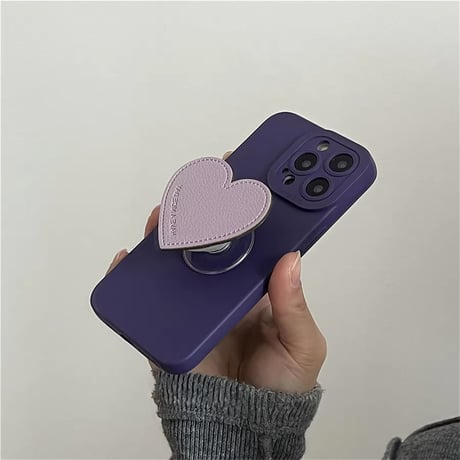 K22754 ハートグリップ付きくすみカラーiPhoneケース