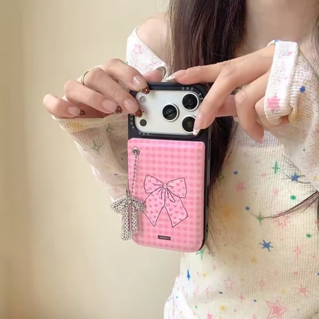 K23017 リボンチェックミラーiPhoneケース