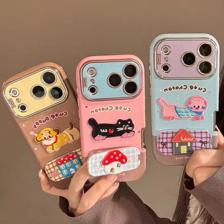 K23051 キャラクター刺繍風スタンド付きiPhoneケース