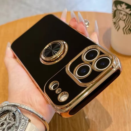 K22941 ゴールドフレーム リング付きiPhoneケース