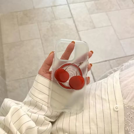 K22796 さくらんぼスタンド付きクリアiPhoneケース