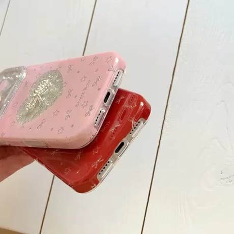 S75338 ハートグリッターリボン iPhoneケース