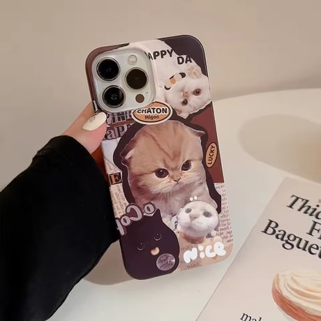 S75113 もふねこステッカー風 iPhoneケース